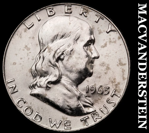 1963-D Silver Franklin Half Dollar - Splotchy  Choice Gem Brilliant Unc  #G8246