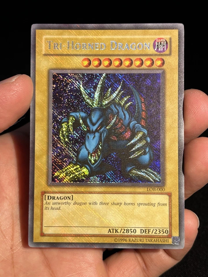 Mint YuGiOh Tri-horned Dragon LOB 000 Double Misprint Holo Bleed Reverse Secret - Image 3 of 4
