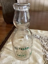 Antique 1 Quart Milk Bottle With A Cream Top, Painted Advertisement Of A Dairy