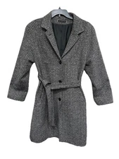 Halston 100% Wool Women’s Belted Tweed Coat Size 10 Old Money Classic Style
