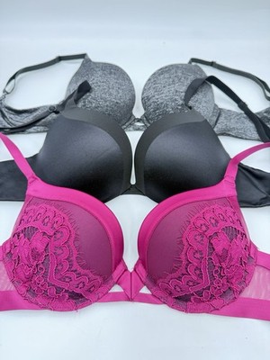 Three Victoria Secret Size 32 B Red& Black Push Up, Gray Perfect Coverage Wire