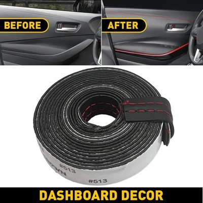2M PU Leather Dashboard Decor Line Strip Moulding Sticker Trim Decorative red