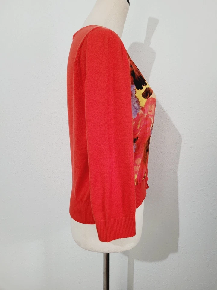 New York & Company Women Cardigan Sweater Medium Floral Front Button 100% Cotton - Image 4 of 4