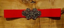 Vtg Red Elastic Waistband Belt Ladies Floral Metal Antique Gold Tone 28"
