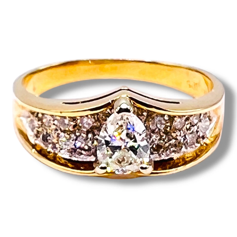 .60ctw Natural Diamond Pear Cut 14k YELLOW GOLD WEDDING Engagement Ring Size 5 - Image 3 of 4