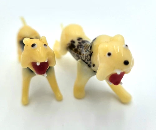 Hand Blown Glass Tiger Miniatures Murano or Murano Style MCM Vtg Mini Decor