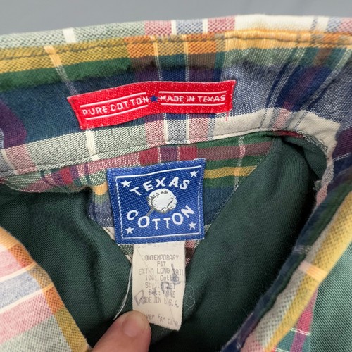 Vintage Texas Cotton Shirt Men Large Colorblock Plaid USA Made Flawed Western - Picture 8 of 9