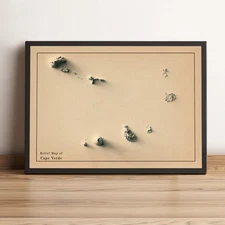 Cape Verde Map, Cape Verde 2D Relief Map, Cape Verde Vintage Map - 2D Flat