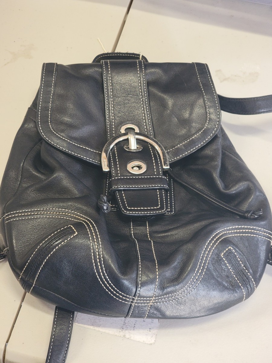 Coach Soho Black Smooth Leather Backpack Drawstring H05S Coach Soho Black Smooth Leather Backpack Drawstring H05S