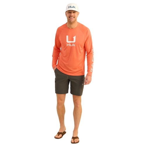 Huk Icon Long Sleeve Crew Men's Tech Shirt, Fresh Salmon, X-Large - Picture 3 of 6