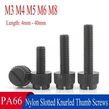 Black Nylon PA66 Slotted Knurled Thumb Screws M3 M4 - M8 Machine Screw / Bolts