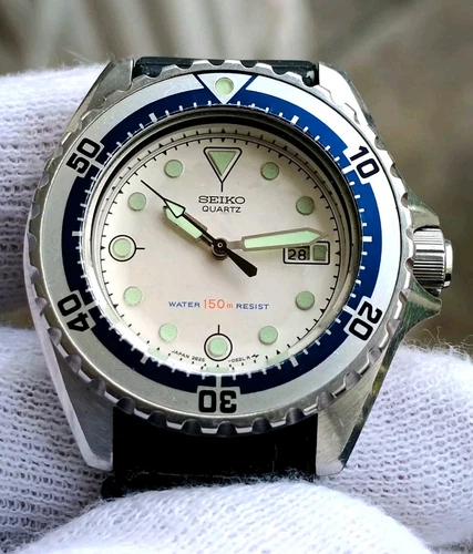 Vintage Seiko 2625-0170 Diver 150M Quartz White Dial Japan Men's Watch