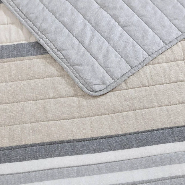 Juego de 2 edredón doble a rayas de algodón beige/gris Nautica Dover Foto 3 de 3