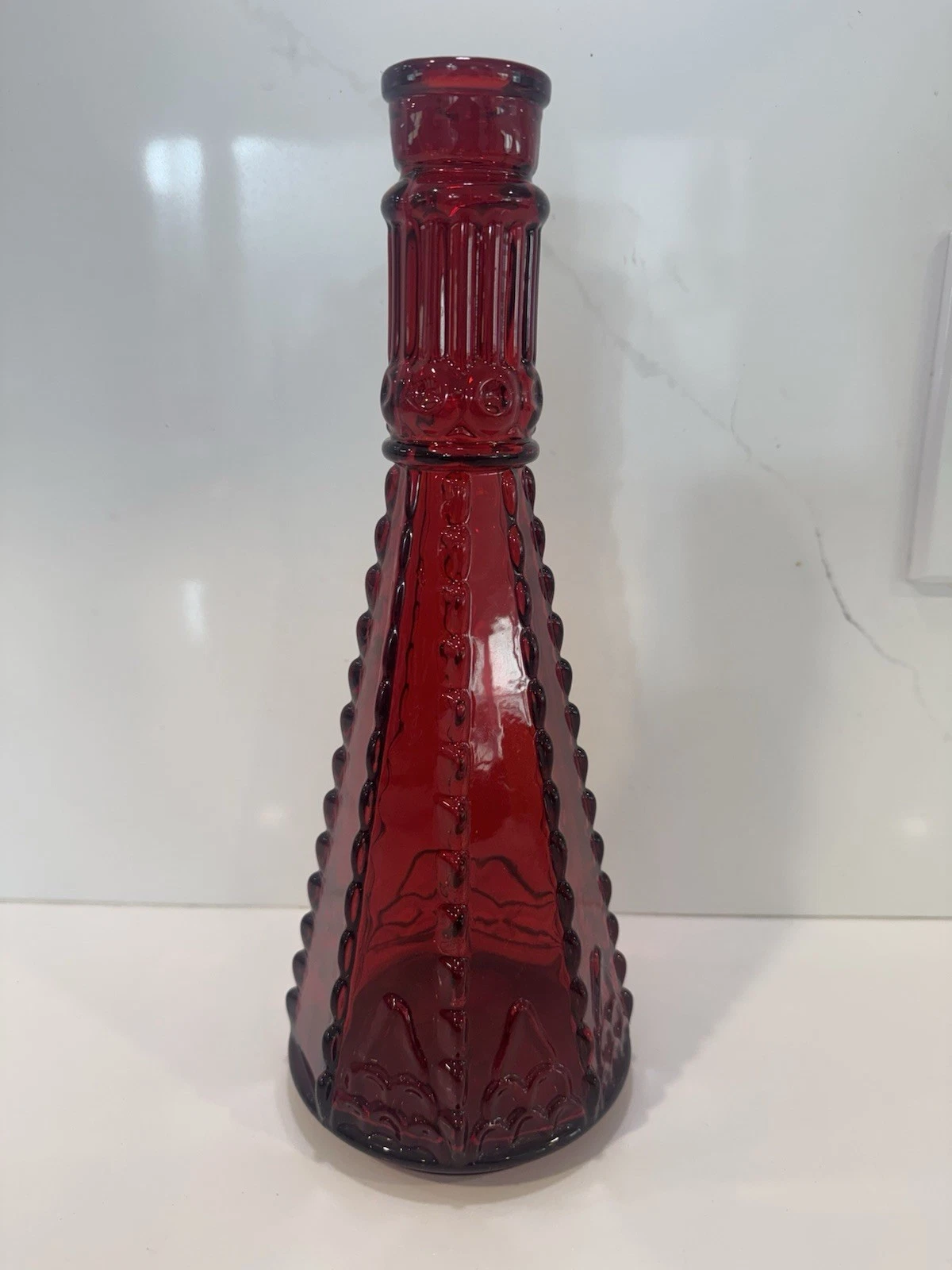 Vintage Morey Red Bottle/Vase / Red Ornate Beaded