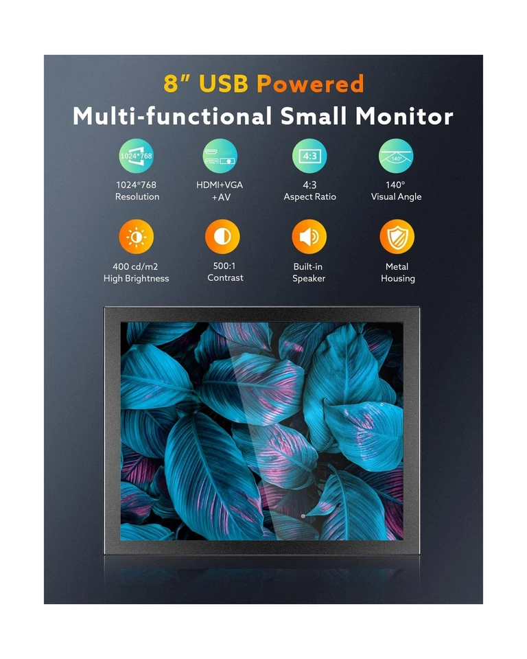 Eyoyo 8 inch Small Mini Monitor 1024x768 Resolution Car Rear View TFT LCD Scr... - Image 2 of 4