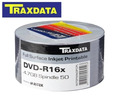 Traxdata Printable DVD-R 16x Discs 4.7 GB 120 mins Ritek Blank DVD Lot UK STOCK