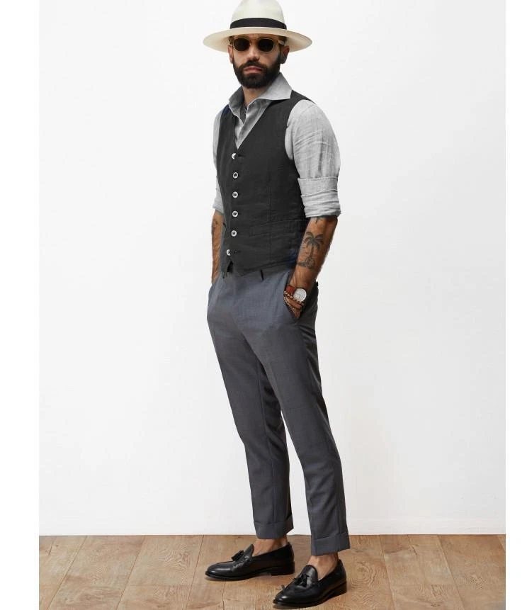 Chaleco Formal Calce Ajustado Chaleco Retro Informal Para Hombre Algodón Lino Verano Elegante Foto 3 de 4