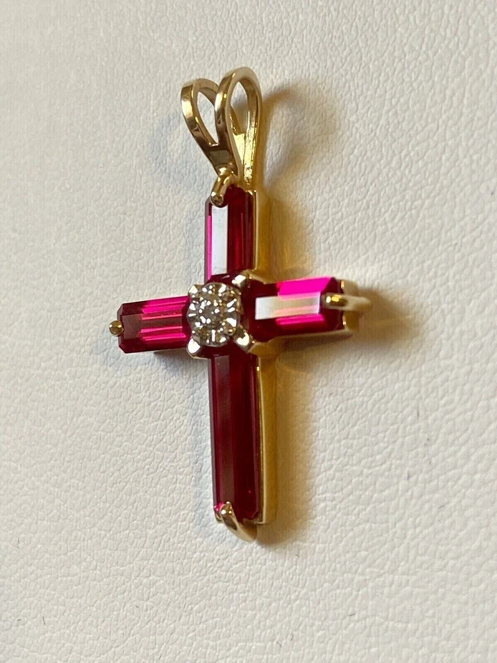 2 Ct Baguette Pink Tourmaline Women Wedding Cross Pendant 14K Yellow Gold Plated - Image 3 of 4