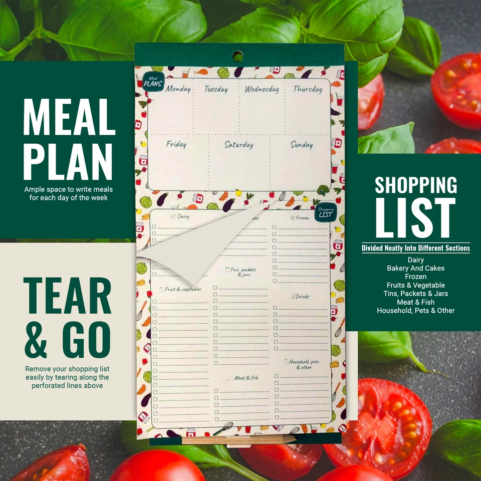 MAGNETIC Weekly Meal Planner and Shopping List Pad *52 PAGE* Fridge Magnet 6x11" - Image 3 of 4
