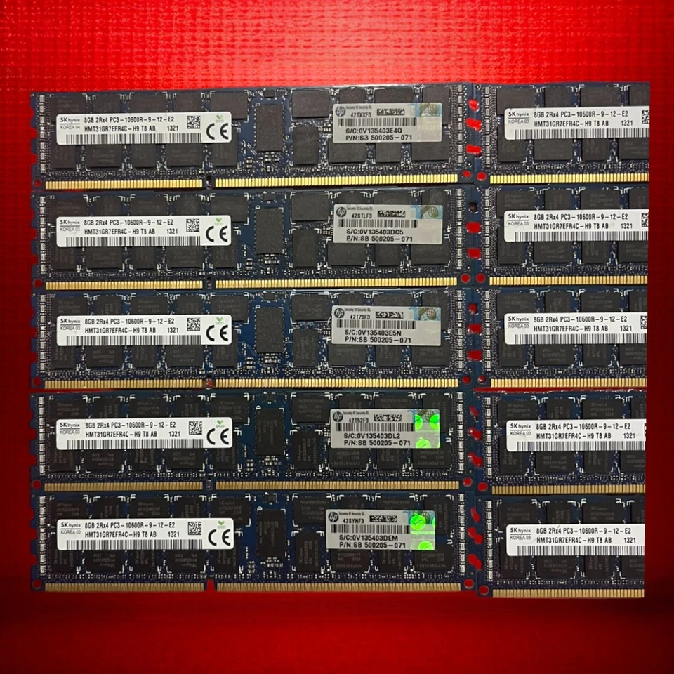 Paquete SK Hynix 8 GB DDR3-1333 ECC Reg Server RAM (10x) PC3-10600R 80 GB Foto 3 de 4