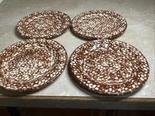 4 Gerald Henn Pottery Roseville Brown Spongeware 7.5”  Plate Roseville, Ohio