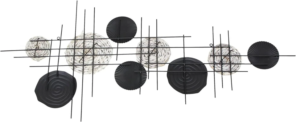 Wand Bild "Kreise" Metall & Seegras 112x51 cm, Schmuck Deko Verzierung Objekt - Bild 4 von 4