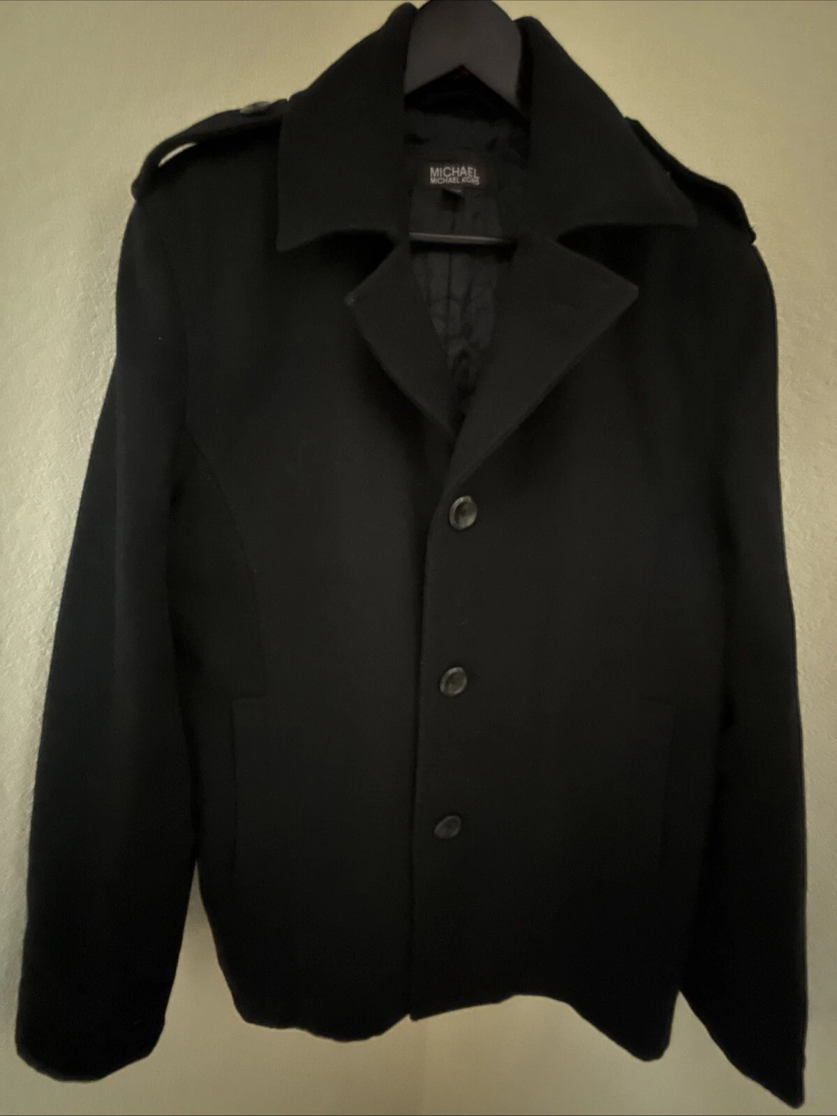 Giacca cappotto Michael Kors misto lana nero cinturino tasca bottoni uomo piccolo bello!