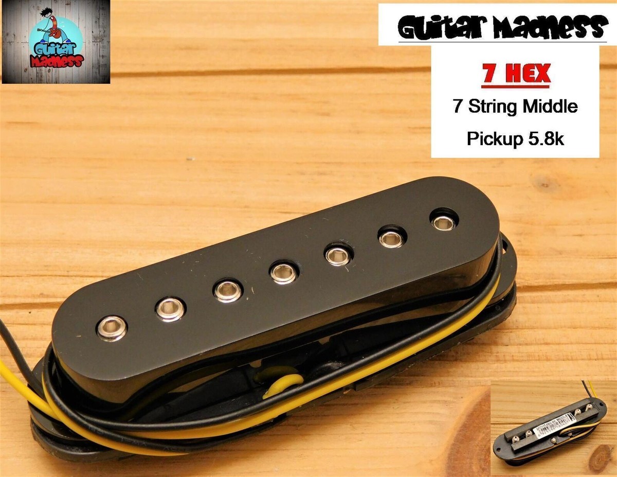 G.M. 7 Hex 7 string Single Coil Middle Pickup Black / Chrome Poles
