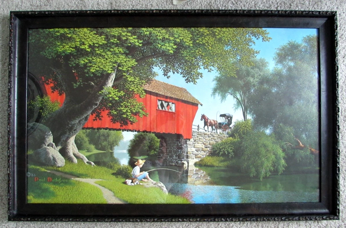 Paul Detlefsen Framed Print 1966 Framed Horse Buggy Covered Bridge