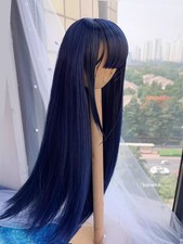 1/4 1/3 Anime Wig Deep Blue Long Straight Hair Neat Bangs Wig For Uncle BJD Doll