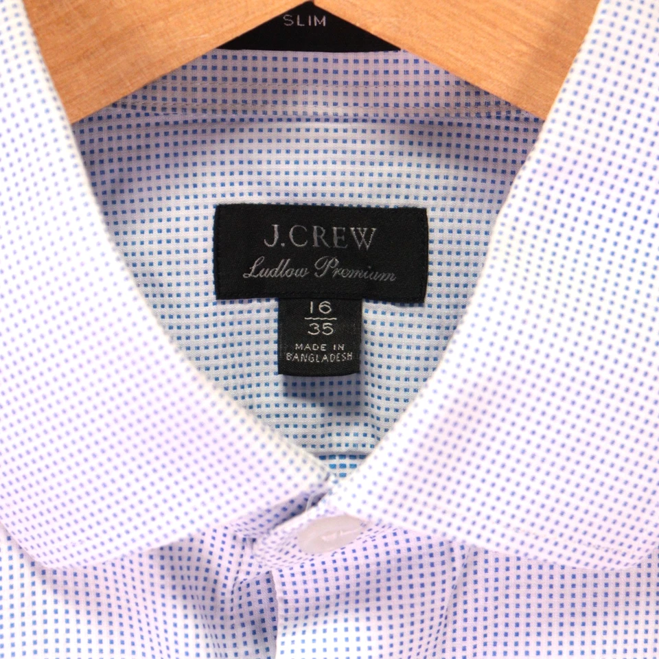 Camisa de Vestir J Crew Ludlow Premium Ajustada Hombres 16/35 Azul Punto Cuello Abotonado Foto 2 de 4