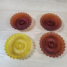 4 Vtg Satin Glass Flower Power 1 YELLOW 3 Amber Candlestick Holders Votive