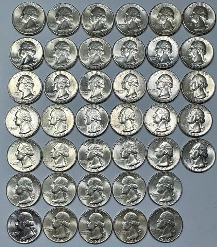 1964 Washington 25c Silver Quarters Lot of 40 Many UNC