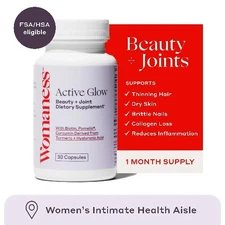 Womaness Active Glow Hair Skin and Nails Vitamins - Biotin, Longvida Curcumin 