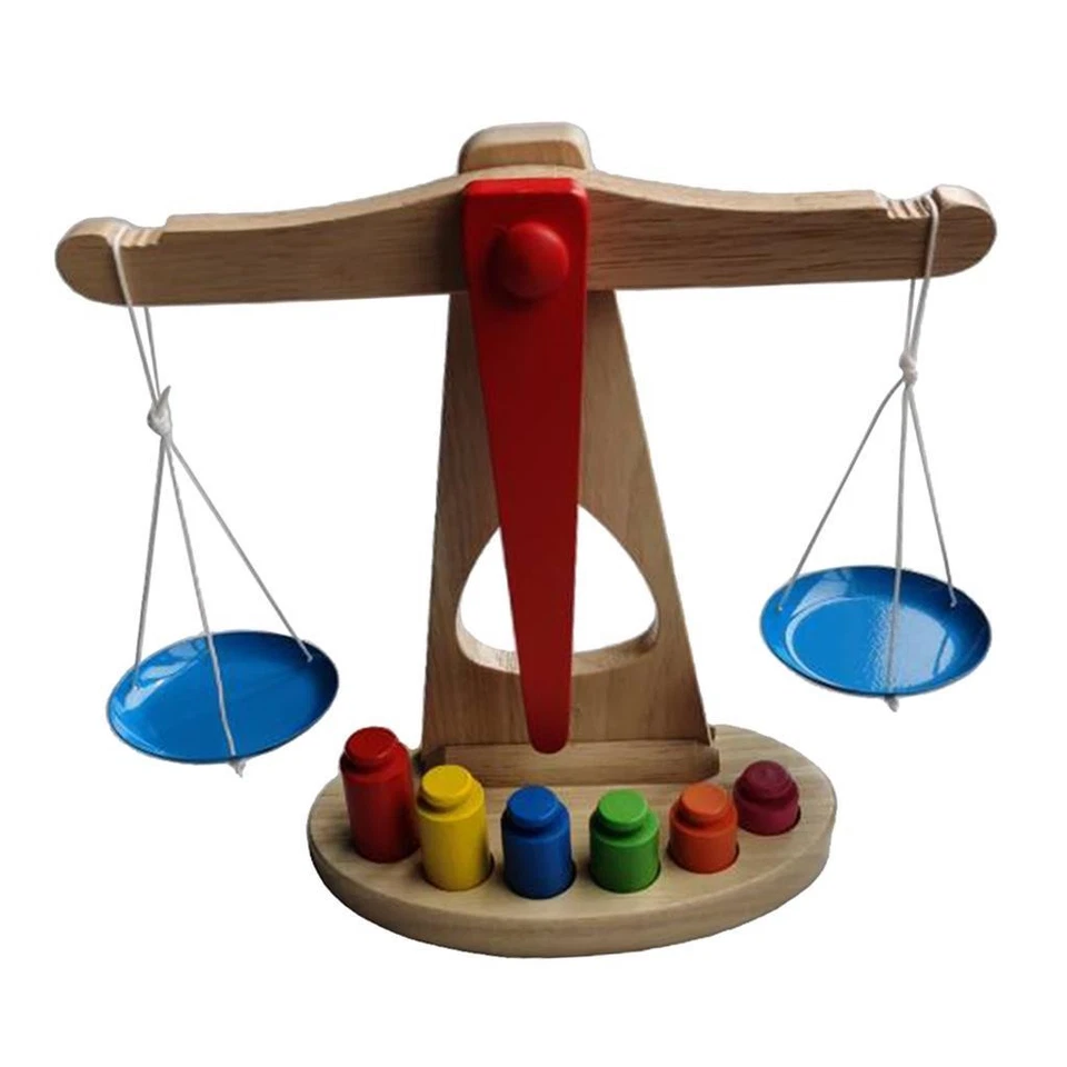 Children\'s Wooden Scale Toy with 6 Weights Game as