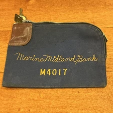 Vintage Marine Midland Bank M4017 Canvas Bank Money Bag Locking w/ Key