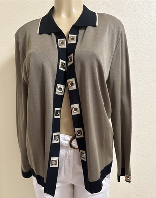 MING WANG XL Taupe & Black Open Front Jacket Top with Grommet Accents