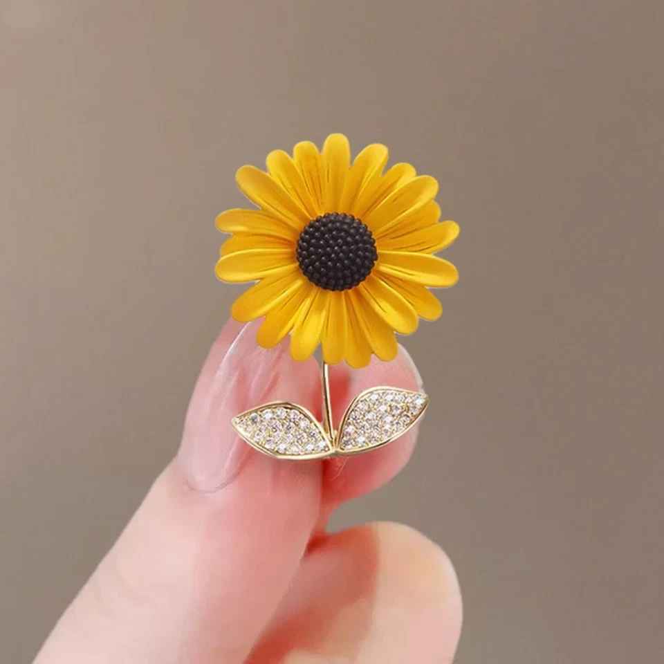 Bonito Broche Esmalte Girasol Estrás Flor Sol Prendedor Verano Joyería Regalo EE. UU. Foto 3 de 4