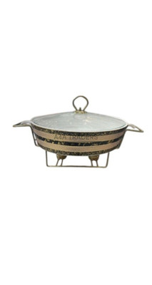 KERAMIK CHAFING DISH, SPEISENWÄRMER MIT GOLDDRAHTSTÄNDER/TEELICHTERHALTER