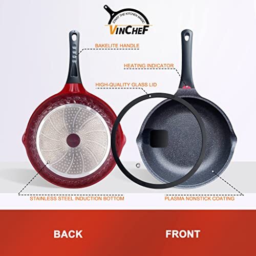 Nonstick Skillet with Lid, 11In/5Qt Aluminum Deep Frying Pan with Lid and Hea...