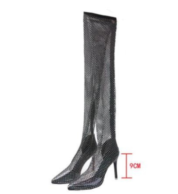 knee length dresses for ladies Unforgettable Slay Rhinestone Mesh Thigh-High Boots main image 1