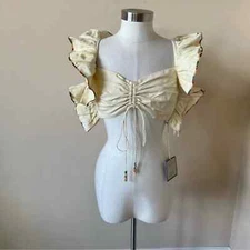 New! La Fuori Paula Cotton Linen Cropped Beaded Tassel Tie Back Top Size M 308