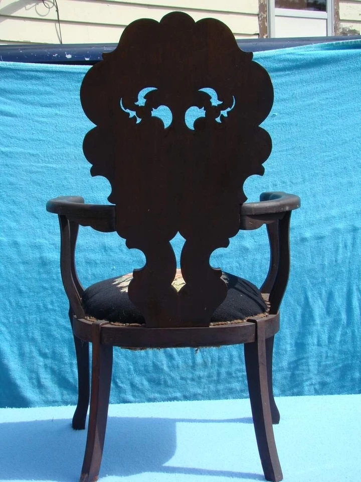 Antique Hand Carved Mahogany Chair 1865-1870 Needle Point Seat  - Image 2 of 4