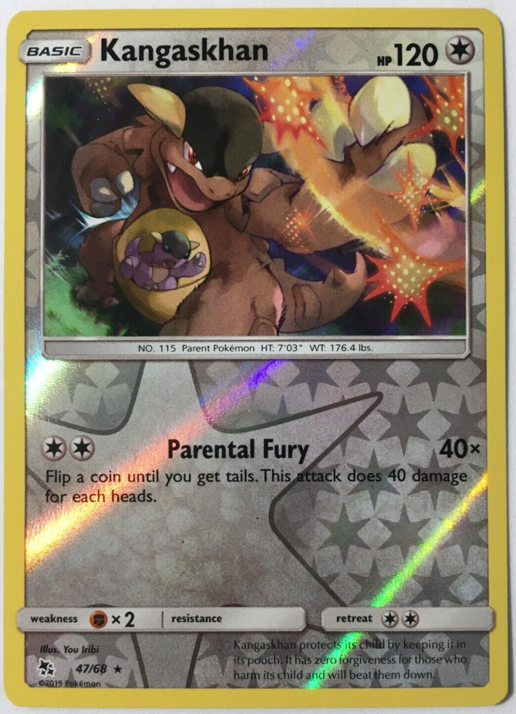 POKEMON KANGASKHAN 47/68 HIDDEN FATES RARE REVERSE HOLO NEAR MINT