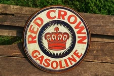 Red Crown Gasoline Tin Metal Sign - Standard Oil Co. Inc. - Retro