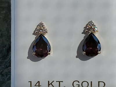 Rhodolith Granat Birnenschliff & Wh Saphir erstellt Ohrstecker 14kt massiv Gelbgold