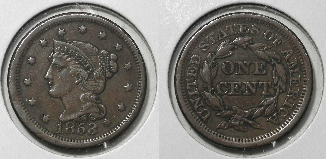 lderei♡ 1/1 X1225 1853 Braided Hair Large Cent, XF | eBay
