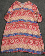 Kim Rogers Dress Womens Extra Large Pink Geometric Striped Curvy Roll Tab Sleeve