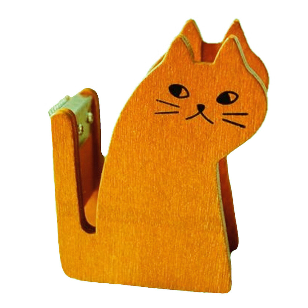 Wood Tape Dispenser Cute Cat Holder Retro Style Office Child-image