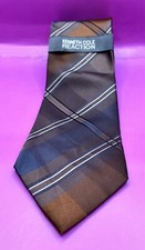 New Kenneth Cole Reaction Brown Plaid 100 Silk Men  s Tie Necktie